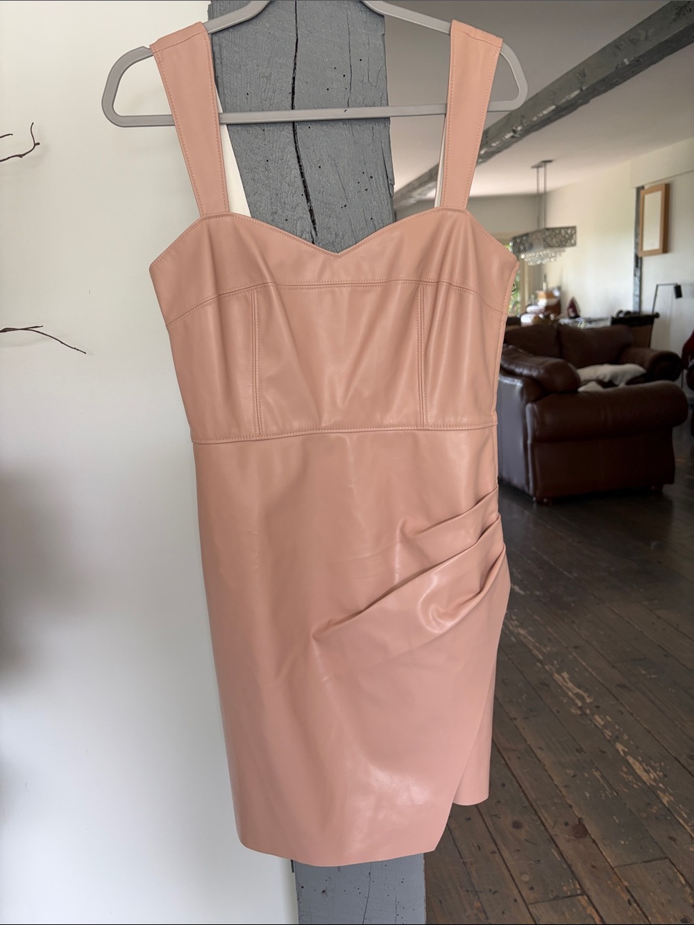 Sleeveless Blush Pink Faux Leather Sheath Dress BY SAYLOR